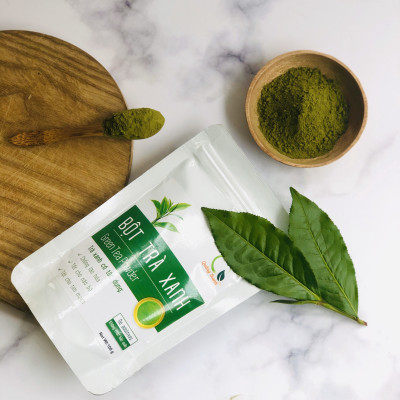 Bột Trà Xanh Sấy Lạnh Nguyên Chất Quảng Thanh Gói 100gr - Đắp mặt làm dịu da, kháng khuẩn, kháng viêm, giảm cân