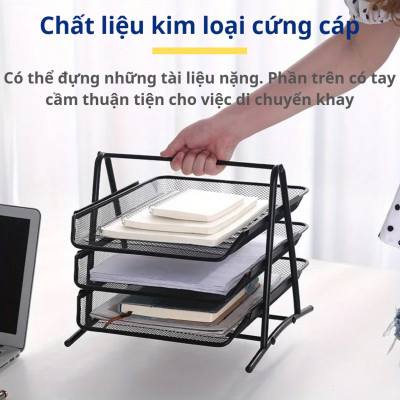 Khay Tài Liệu 3 Ngăn Để Bàn Khay Đựng Hồ Sơ Giấy Tờ Văn Phòng Học Sinh Bằng Kim Loại Có Thể Tháo Rời