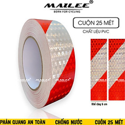 Cuộn Decan Phản Quang Dán Xe Tải Xe Rơ Mooc Mai Lee PQ-25DTS (25m x 5cm) Màu Đỏ Trắng Sọc Chéo, An Toàn Ban Đêm, Chất liệu PVC chống thấm nước