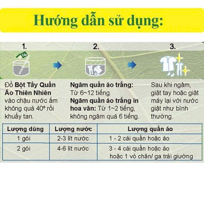 COMBO 3 Gói Bột Tẩy Quần Áo Thiên Nhiên chứa Baking Soda (12g x 1 gói)