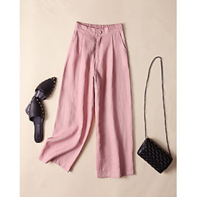 Quần Linen nữ ống rộng, Quần suông vải linen cao cấp thời trang xuân hè phong cách Hàn Quốc QD07