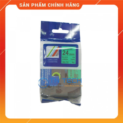 Nhãn In HZE-751 - Đen nền xanh lá 24mm x 8m - Dùng cho máy in BROTHER - AIMO - PUTY [Hàng nhập khẩu]