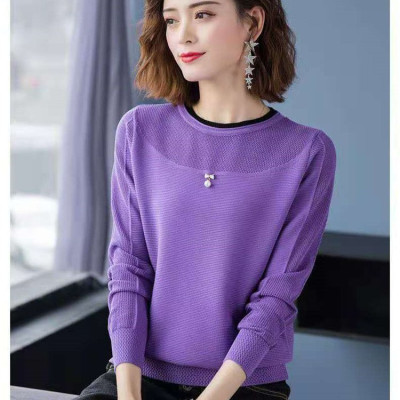 Áo len nữ thiết kế dài tay ấm áp phối viền cổ xinh mẫu mới thu đông