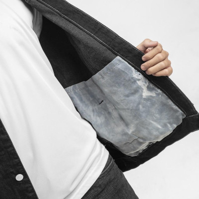 Áo khoác jean nam thiết kế đắp tay màu đen thời trang phong cách cá tính