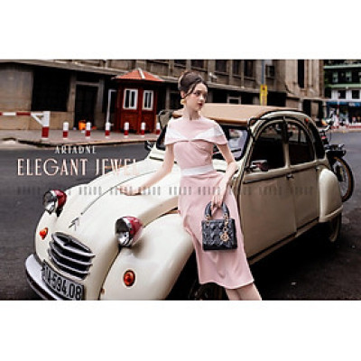 Đầm hồng tay con phối trắng NGADO