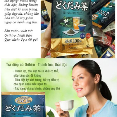 Combo 2 gói trà diếp cá mát gan, giải độc Orihiro gói 60 túi Nhật Bản + Tặng Gói Trà Sữa Matcha Macca
