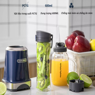 Máy Xay Sinh Tố 2 Ly Cao Cấp Morphy Richards - Dung tích 600ml - Công suất 300W - Tốc độ xay 24000 RPM - Hàng Nhập Khẩu