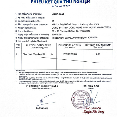 Nước giặt xả hữu cơ enzyme sinh học từ vỏ dứa Fuwa3e 500ml/ 100ml