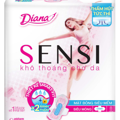 Combo 6 Băng Vệ Sinh Diana Sensi Siêu Mỏng Cánh (Gói 8 Miếng)