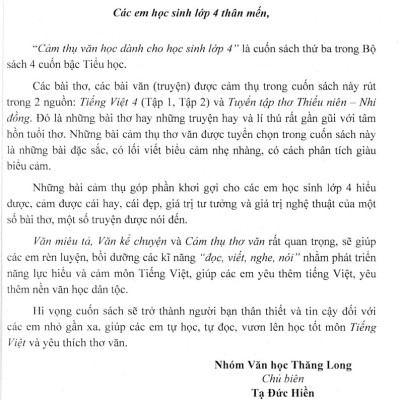 Cảm Thụ Văn Học Dành Cho Học Sinh Lớp 4 (Dùng Chung Cho Các Bộ SGK Hiện Hành) - HA