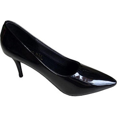 Giày cao gót 7cm Trường Hải gót nhọn da bóng đen thời trang nữ cao cấp êm ái CG088