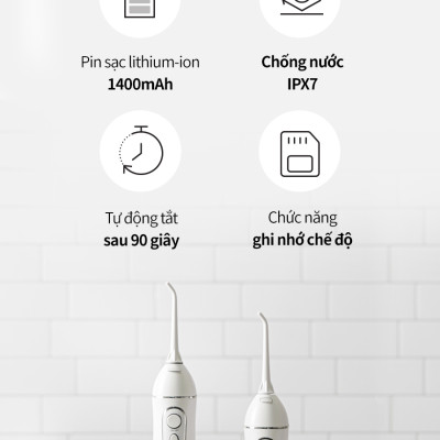 Máy tăm nước không dây LocknLock ENR166GRY - Hàng chính hãng, dung tích 300ml, 4 chế độ vệ sinh, pin xài 20 ngày - JoyMall