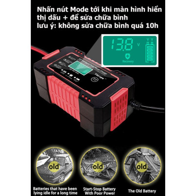 Sạc bình acquy 12V 4Ah-100Ah tự ngắt khi đầy, bảo dưỡng phục hồi ắc quy, khử sunfat chống ngược cực