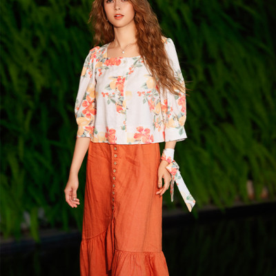 Áo Croptop Linen Hibiscus TOP132 Hoa Dâm Bụt Thời trang thiết kế Hity