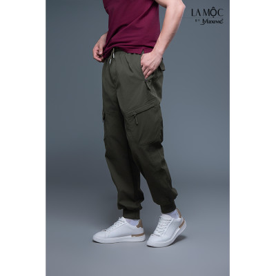 Quần nam kaki xanh rêu túi hộp ống bo thun