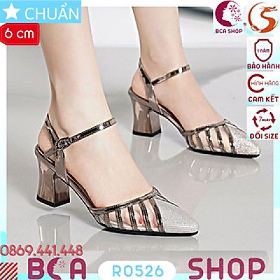 Giày cao gót nữ 6p RO526 ROSATA tại BCASHOP bít mũi phối lưới đẳng cấp và sang trọng - màu bạc