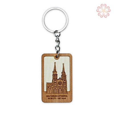 Móc khóa gỗ Veener Cao Cấp Nhà Thờ Đức Bà size 4.0x5.6cm