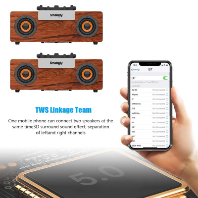 Loa di động Hộp âm thanh không dây bằng gỗ cổ điển siêu trầm âm thanh nổi TF Khe cắm Super TWS chống bụi