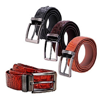 HC4709-10-11-12 - Thắt lưng nam da cá sấu Huy Hoàng gai lưng 4P đầu kim màu đen, nâu đất, nâu đỏ, vàng bò