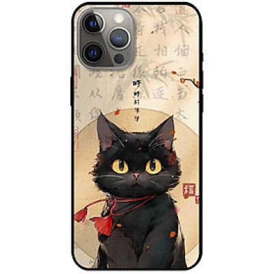 Ốp lưng cho IPhone 12 - 12 Pro - 12 Pro Max - 13 Mini - 13 - 13 Pro - 13 Pro Max - Mèo Đen Nơ Đỏ - Hàng Chính Hãng
