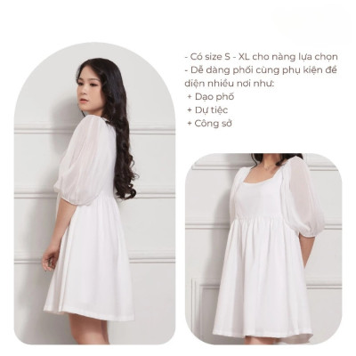 Đầm Babydoll Lụa Crep, Tay Lửng, Tùng Nhún Maxivic, La Mộc - LM012209