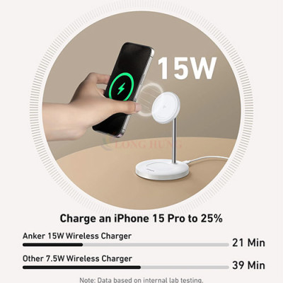 Đế sạc Anker MagGo Wireless 2 in 1 USB-C 15W A2544 - Hàng chính hãng