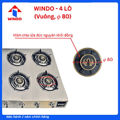 Bếp Gas Công Nghiệp Thấp Áp 4 Lò WINDO - 4 lò phi 80 - Hàng Chính Hãng 