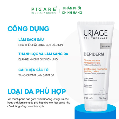 Sữa Rửa Mặt Tạo Bọt Dưỡng Sáng Da Uriage Depiderm White Mousse Nettoyante Eclaircissant (100ml)