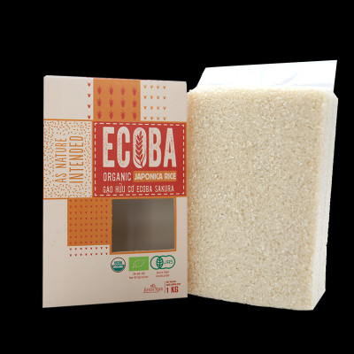 Gạo Nhật hữu cơ cao cấp/ECOBA Sakura 1kg - Nấu cháo cho bé ăn dặm - Hạt tròn, cơm mềm dẻo ngọt - 100% Organic