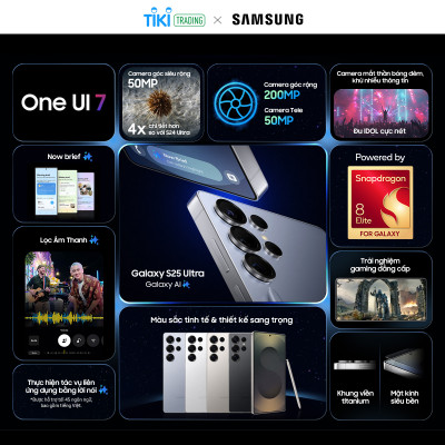 Điện thoại Samsung Galaxy S25 Ultra (12GB/256GB), Điện thoại AI, Tìm kiếm thông minh, Video camera đêm Nightography, S Pen đa nhiệm - Đã kích hoạt bảo hành điện tử - Hàng Chính Hãng 