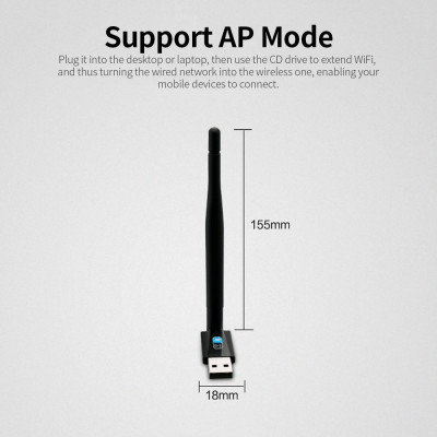 Bộ điều hợp WiFi ZAPO BT 4.0 USB cho PC WiFi Dongle mở rộng phạm vi 150Mbps Tương thích với Windows xp / Vista / Win