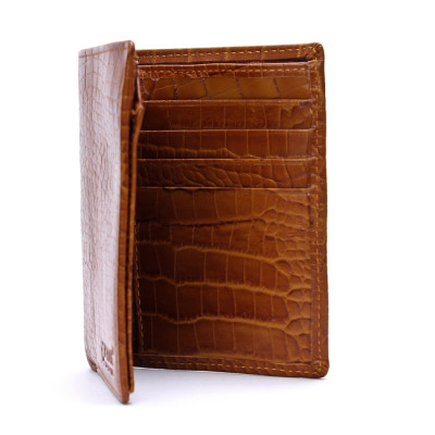 HJ2119 - Bóp nam Huy Hoàng vân cá sấu kiểu đứng màu da