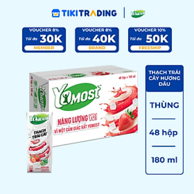 Thùng 48 Hộp Yomost Thạch Trái Cây Hương Dâu (48x180ml)