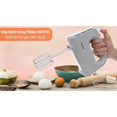 Máy đánh trứng, trộn bột cầm tay Philips HR3705, công suất 300W, 5 tốc độ, bảo hành 2 năm|Hàng Chính Hãng