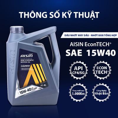 Dầu Nhớt Bán Tổng Hợp AISIN Econtech+ CF4/SG 15W40 4 Lít ECSF1544PB - Nhập Khẩu Chính Hãng