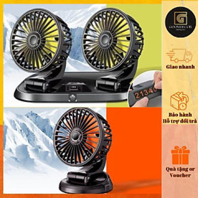 Quạt ô tô đơn và đôi xoay 360 gió mạnh kèm biển để số điện thoại dành cho xe hơi, quạt 5v/12v/24v