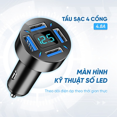 Tẩu Sạc 4 Cổng USB 4.8A | Tẩu Sạc 4 Cổng USB Sạc Được Nhiều Thiết Bị Cùng Lúc, Tương Thích Với Nhiều Thiết Bị
