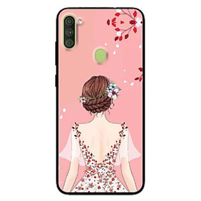 Ốp lưng dành cho Samsung A11 mẫu Cô Gái Váy Hồng Nền Hồng
