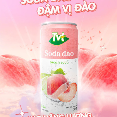 [Thùng 24 lon 320ml] Soda Đào TVT - Nước cốt đào tự nhiên cùng soda nhẹ nhàng