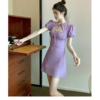 Đầm đũi tay phồng nhún ngực ( có mút) 