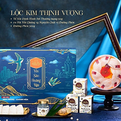 Hộp Quà Yến Sào Lộc Kim Thịnh Vượng Hoàng Kim (Set 50g Tinh Chế Sợi Thượng Hạng & 4 Hũ Yến Chưng) Quà Tặng Đối Tác