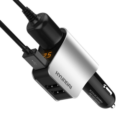 Tẩu sạc ô tô nhãn hiệu Hyundai HY-10 công suất 80W, một đầu chia tẩu và 3 cổng usb - Hàng nhập khẩu