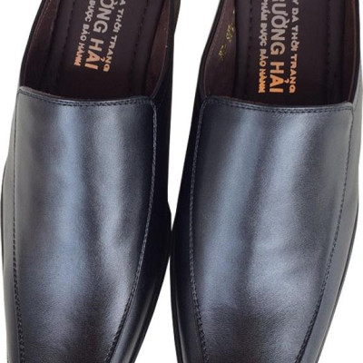 Dép nam bít mũi da bò Trường Hải màu đen đế cao 3.5cm HÌNH ẢNH THẬT