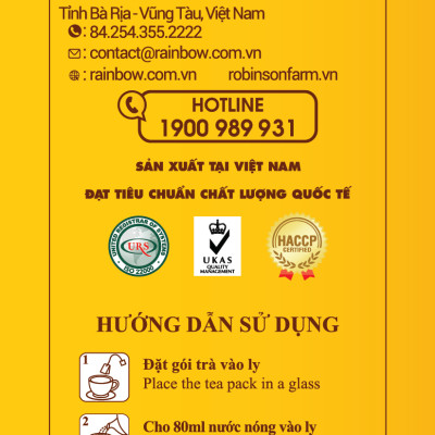 Trà Đen Túi Lọc Nhãn Vàng Organic - Robinson Farm (Hộp 20 túi x 2g)