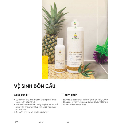 Nước tẩy bồn cầu, nhà tắm hữu cơ enzyme sinh học từỏ dứa Fuwa3e 500ml / 100ml