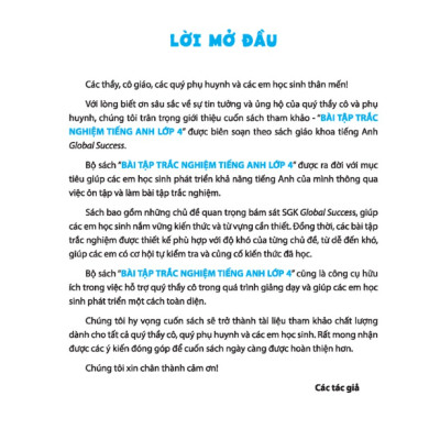 Sách - GLOBAL SUCCESS - Bài tập trắc nghiệm tiếng anh lớp 4 tập 1 (có đáp án)