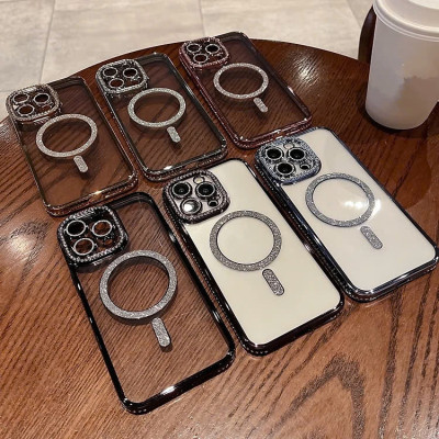 Ốp lưng cho iphone 16 promax / 16 Pro / 16 Plus / IP16 Iris sạc từ tính đính đá vòng kim tuyến rất đẹp - hàng chính hãng
