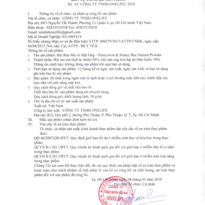 Bột Mật Ong Rau Má Tự Nhiên OneLife (Hộp 50gr)