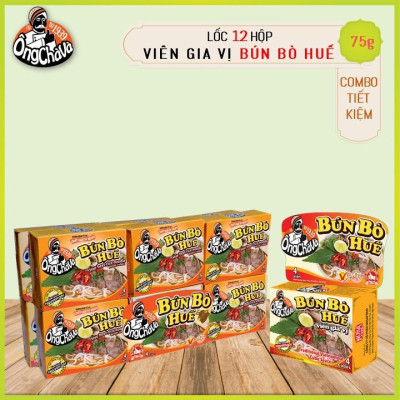 Lốc 12 Hộp Viên Gia Vị Bún Bò Huế Ông Chà Và 75gram (Hue Beef Rice Noodle Soup Cubes)