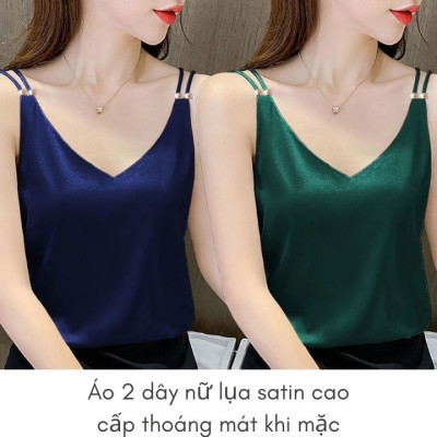 Áo hai dây nữ cổ tim lụa satin cao cấp mặc trong áo blazer, chất vải mịn, mát - NEW DESIGN AO0035